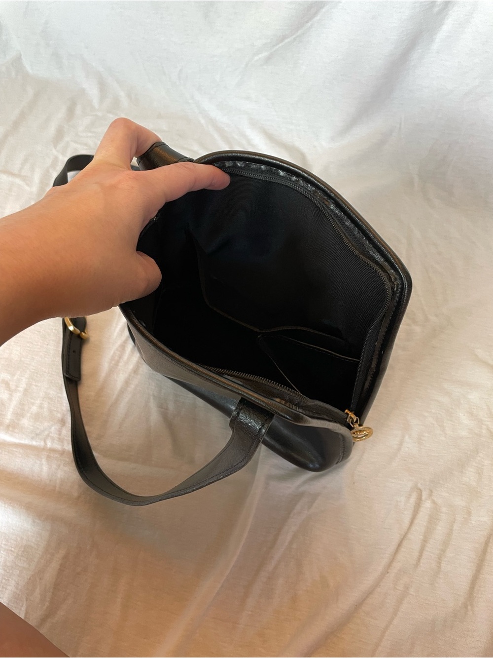 Longchamp Black Leather Crossbody Bag with Gold Hardware